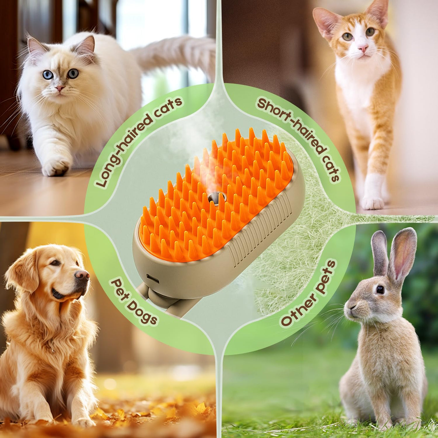 FluffAway™ Steam Comb – Quick, Safe & Mess-Free Grooming