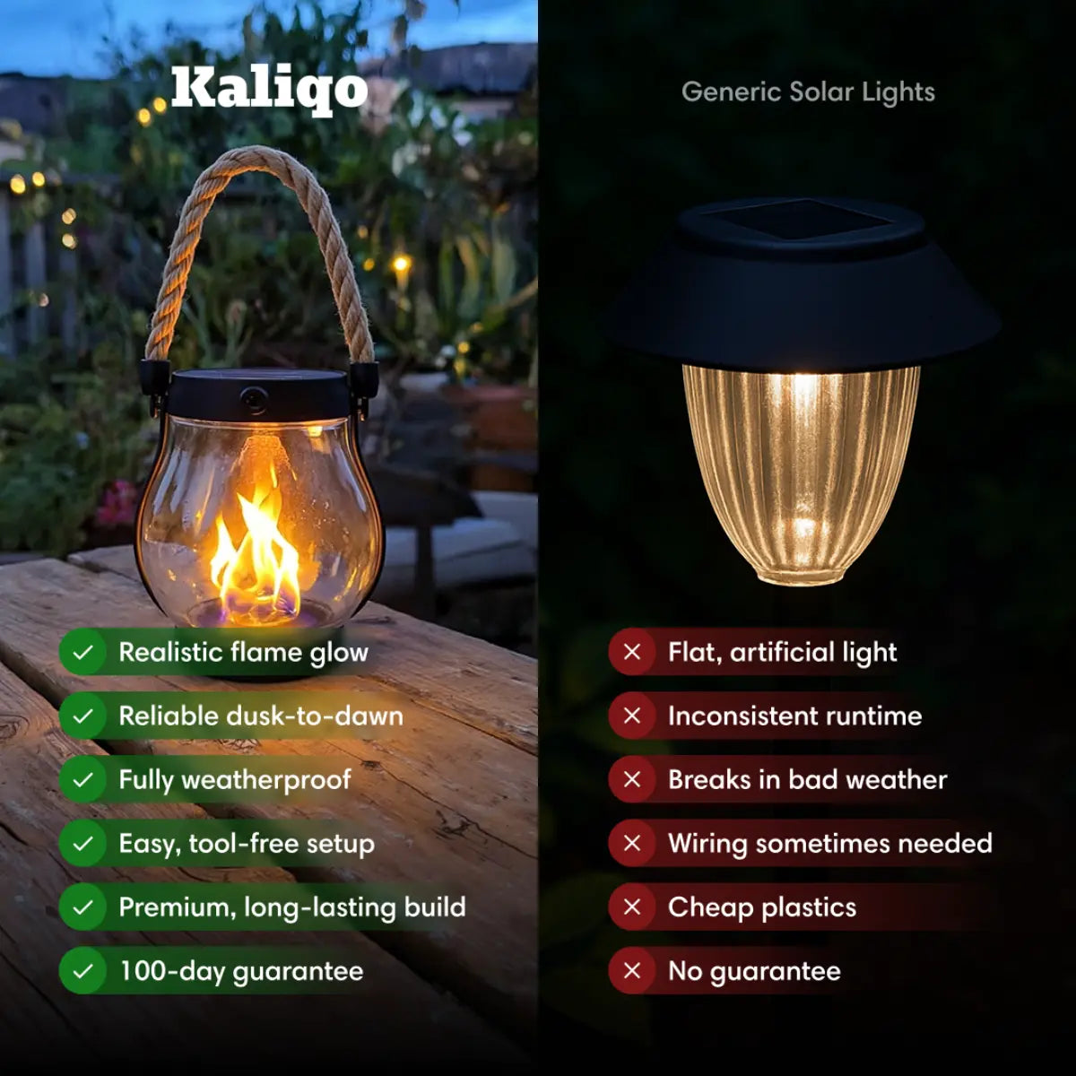 Kaliqo™ Waterproof Solar Lantern with Real‑Flame Outdoor Glow Effect