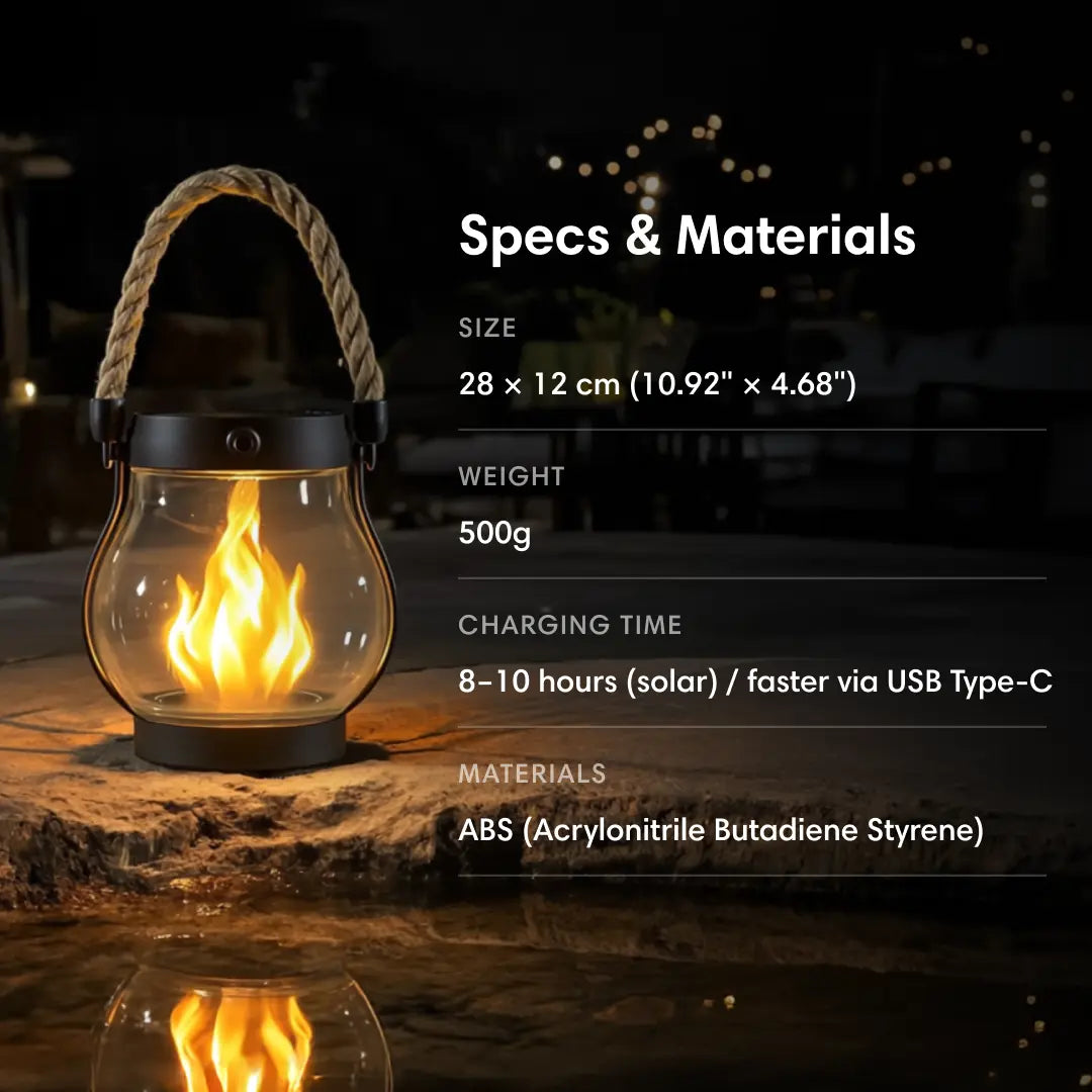 Kaliqo™ Waterproof Solar Lantern with Real‑Flame Outdoor Glow Effect