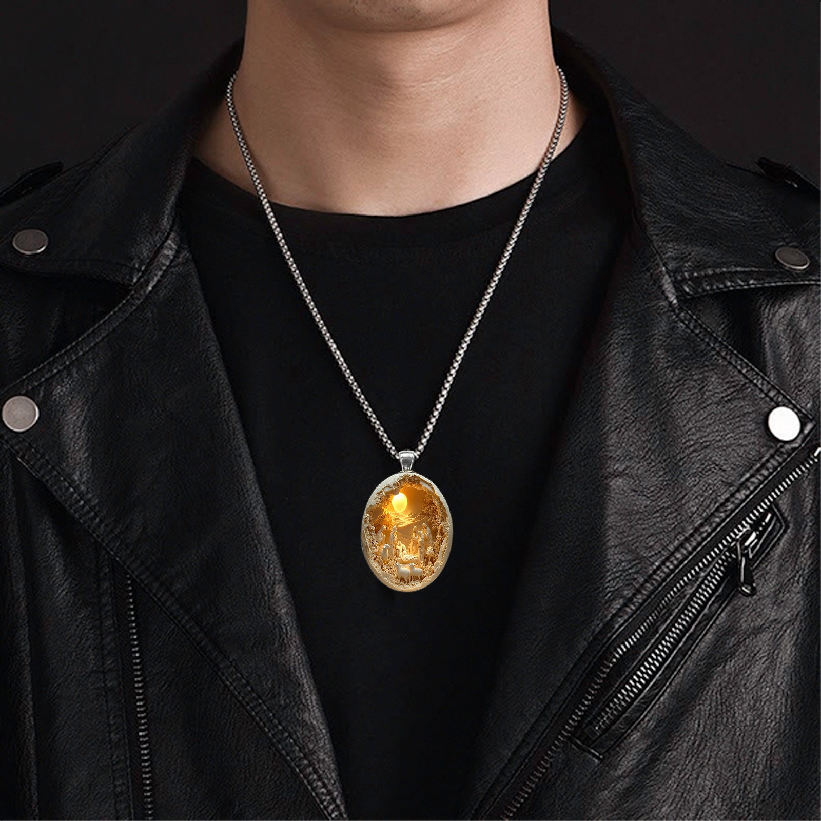 Christmas Nativity 3D Relief Glass & Alloy Pendant™