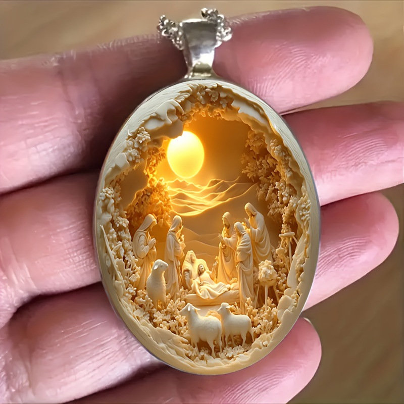 Christmas Nativity 3D Relief Glass & Alloy Pendant™