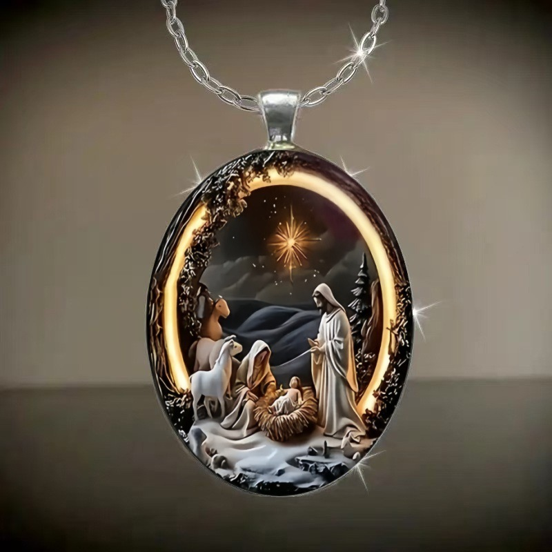 Christmas Nativity 3D Relief Glass & Alloy Pendant™