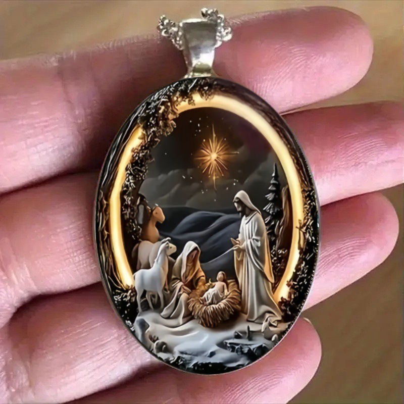 Christmas Nativity 3D Relief Glass & Alloy Pendant™